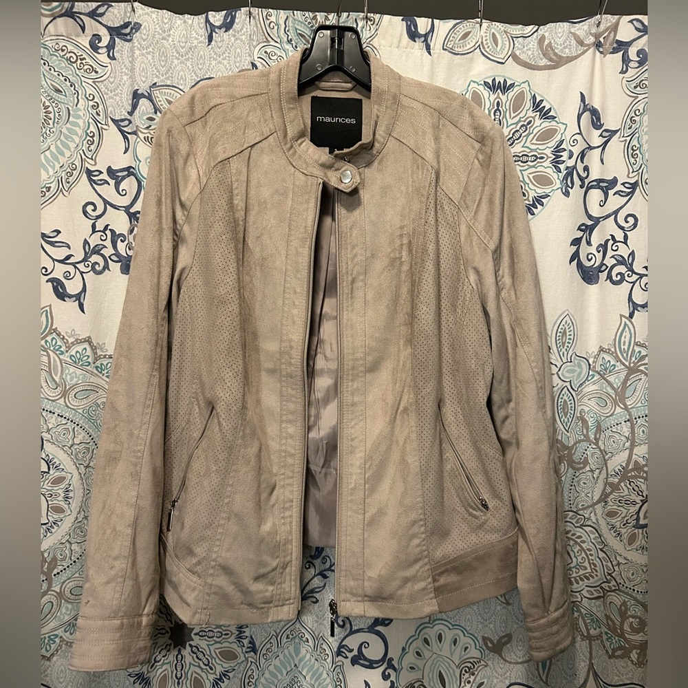 Maurices Light Beige Suede-Textured Moto Jacket